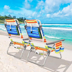 Giantex Folding Beach Chair, Patio Sling Chairs with 5 Adjustable Position, Head Pillow, Storage Bag, Towel Bar, Cup Holders, Backpack Chairs for Sunbathing, Camping Chair