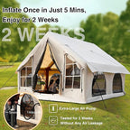 2025 Upgraded Waterproof Inflatable Camping Tent, Large Blow-Up Air Tent, No Assembly Needed Luxury Glamping House, Oxford Fabric