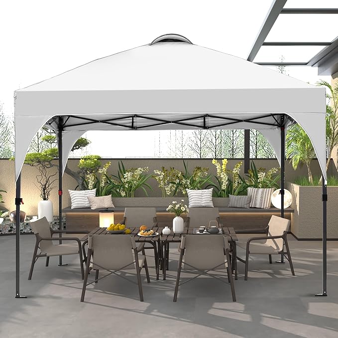 GDY 10x10 Easy Set Up Camping Canopy, Pop Up Tent with 4 Piece Sidewalls, Easy Up Canopy for Events, Parties, Gatherings, Camping, White.