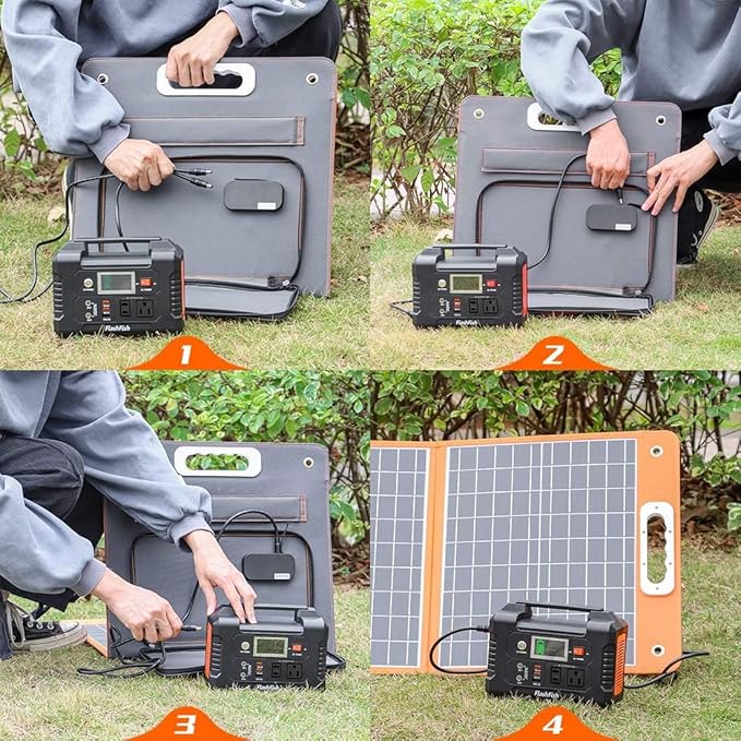 Solar Generator With Solar Panel Included, FF Flashfish 200W Portable Power Station+100W Solar Panel(DC/USB-A/USB-C Output), Backup Power Battery And Solar Panel Kit For Camping Home Power Outage