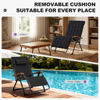 PURPLE LEAF Extra Wide Outdoor Reclining Chair Patio Zero Gravity Chaise Lounge Folding Chair with Removable Cushion Adjustable Headrest for Lawn Camping Beach Pool Black