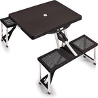 Picnic TIME Portable Folding Picnic Table with Seats for 4, Collapsible Aluminum Table with Benches & Umbrella Hole, Lightweight Foldable Table for Camping, Travel, Backyard, Tailgating | with Umbrella Hole