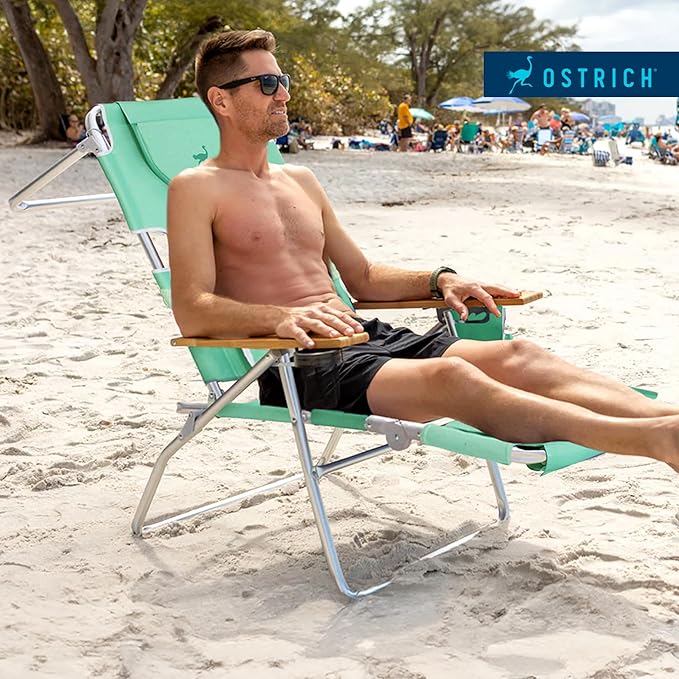 Ostrich Deluxe Padded 3-N-1 Lightweight Portable Adjustable Outdoor Folding Chair for Lawn Beach Lake Camping Lounge with Footrest, Teal (4 Pack)