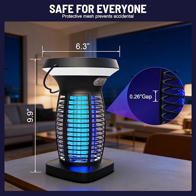 Solar Bug Zapper Outdoor, Rechargeable & Solar Powered, 4200V High Voltage for Effective Mosquito & Multi-Insect, Pet/Child Safe with UV Light, Waterproof for Camping Indoor Outdoor