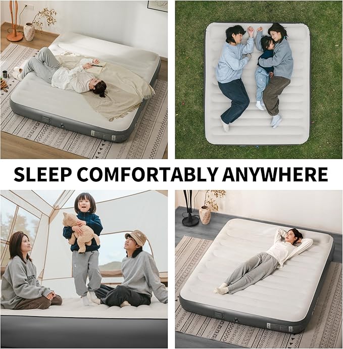 Naturehike Pillow Top Plush Compact King Air Mattress with Rechargeable Built-in Pump, 992 LBS Support, Blow Up Bed with Annular Air Column Structure, Inflatable Airbed for Home, Camping, Guests