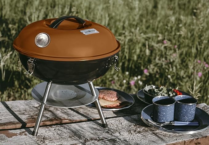 GasOne CG-14T – 14-inch Portable Barbecue Grill with 3-Point Locking Lid for Heat Preservation – Dual Venting System – Small Charcoal Grill for Backyard, Camping, Boat