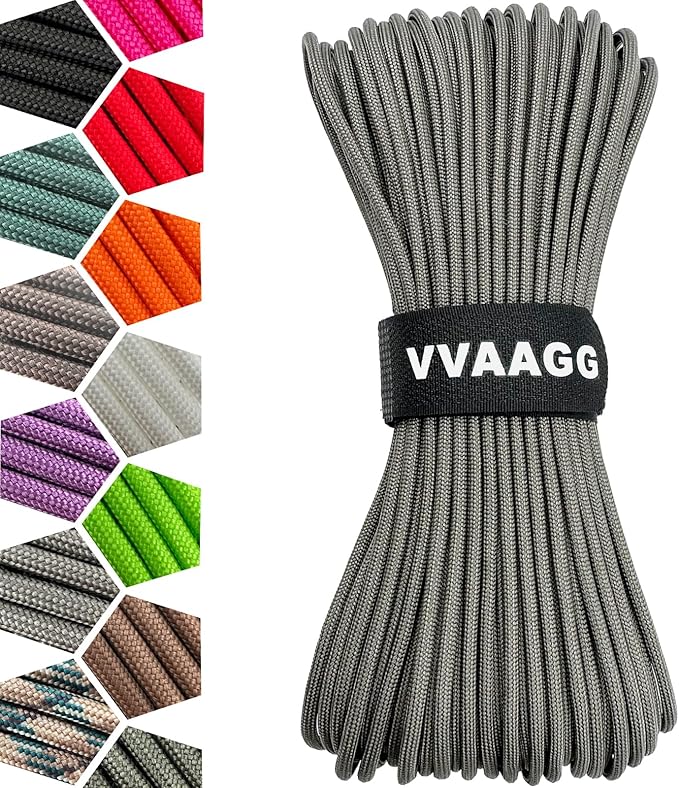 VVAAGG 1000 Paracord Rope 200FT, 4mm Utility Parachute Cord Heavy Duty 12 Strand Nylon Rope for Camping, Tent, Clothsline, Outdoor Hiking, Fishing Rope (Gray, 200FT)