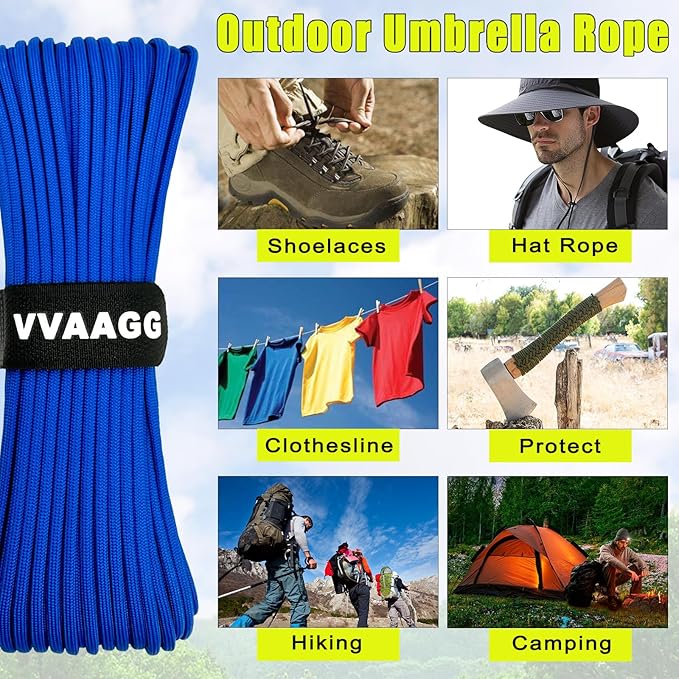VVAAGG 1000 Blue Paracord Rope 100FT, 4mm Parachute Cord Utility 12 Strand Nylon Rope for Camping, Tent, Clothsline, Outdoor Hiking, Fishing (Blue, 100FT)
