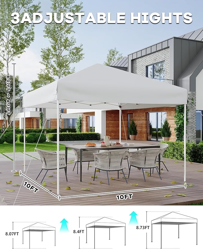 10x10FT Pop Up Canopy, Outdoor Canopy Tent with SandBag & Carry Bag for Commercial Events, Camping, Backyard Parties, White