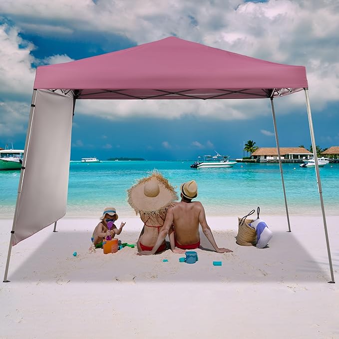 GDY 8X10 FT Pop Up Canopy Outdoor Instant Tent Slant Legs with a Sidewall,Equipment Vents, Portable Gazebo Shelter for Patio, Deck, Beach and Garden,Pink.