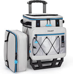 TOURIT 75 Can Insulated Rolling Cooler, Detachable Double Deck Beach Cooler with Wheels, Collapsible Soft Sided Cooler Bag for Beach, Camping, Picnic, Travel, Shopping