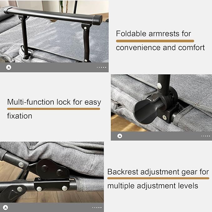 Camping Cot Bed and Chair Integrated, Cots for Camping Five Adjustable Levels, Camping Cots Bring a Blanket Without Taking up Space(Black)