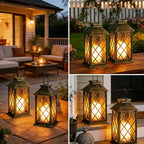 Solar Lanterns Outdoor Waterproof, 2 Pack Glass Hanging Solar Lights with Flickering Flameless Candle, Outdoor Lanterns for Patio Wall Porch Table Garden Yard Tree, Gift for Women Mom - Bronze