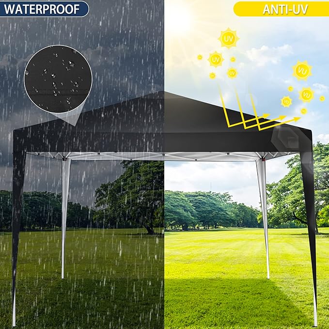 COBIZI Canopy 10x10 Pop Up Canopy Tent Party Tents for Parties Weddings Backyard Waterproof Canopy Outdoor Commercial Canopy Event Tent with Stakes, Ropes, Sandbags, Black