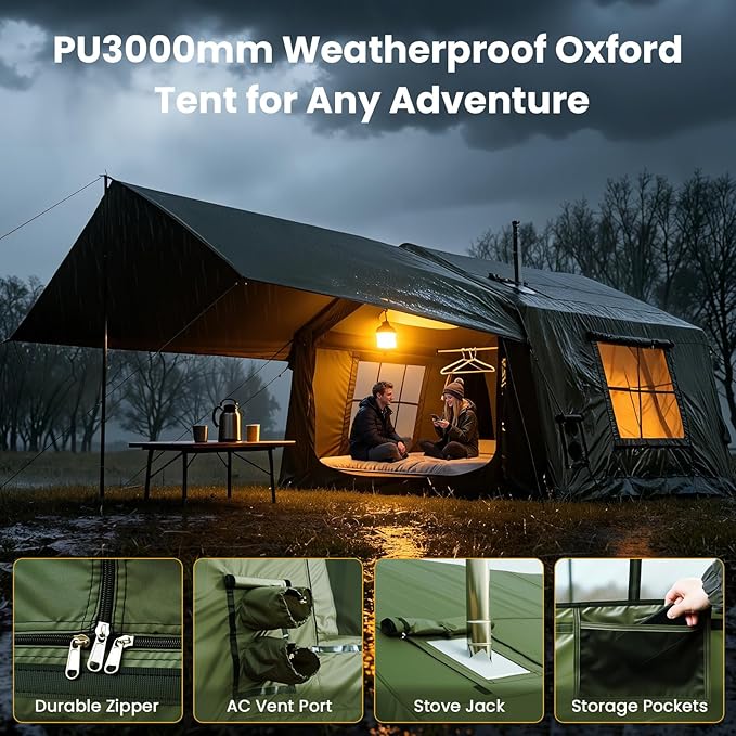 ABORON 2/6/8/10/12 Person Inflatable Camping Tent, Easy Setup Blow Up Tent with Hand Pump, PU3000mm Waterproof & Breathable 4 Season Glamping Tent for Outdoor Camping