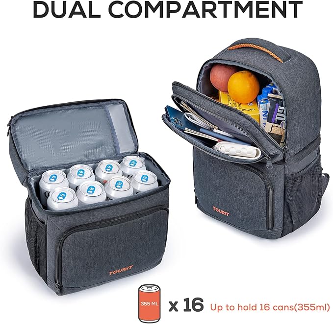 TOURIT Backpack Cooler with Double Decks, Insulated Cooling Bag for Lunch, Waterproof Lightweight for Men to Camping, Picnic, Hiking, Beach Park