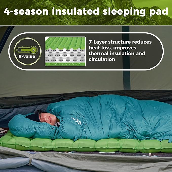 ATEPA Ultralight Backpacking Camping Gear Set – 4 Season 1-2 Person Tent, Down Sleeping Bag & 6 R-Value Insulated Sleeping Pad, Waterproof Lightweight Backpacking Sleep System for Hiking, Camping, Mou