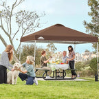 EAGLE PEAK Pop Up Canopy Tent with Wheeled Carry Bag, 8 Stakes, 4 Ropes, 4 Weight Bags, Easy Set Up Tent Canopy, 10x10 ft, 100sqft of Shade, Dark Brown