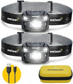Everbeam H6 Pro LED Head Torch Headlamp, Motion Sensor Control, 650 Lumen Bright 20 Hours Runtime 1200mAh Battery Powered USB Rechargeable Headlight (2 Pack)