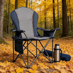 Folding Camping Chairs for Adults - High Back Padded Outdoor Lawn Chairs with Lumbar Support & Cup Holder (Blue & Gray, 1 Pack)
