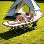 Slsy Camping Cot with 2" Memory Foam Mattress, Upgraded Padded Folding Cot Bed with Carry Bag, Portable Sleeping Cot for Camping, Travel, Beach & Hiking