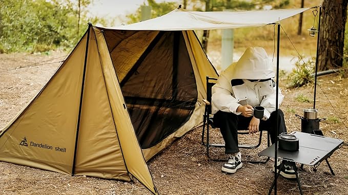 Hot Tent with Stove Jack – 4 Season Waterproof & Windproof Shelter for 1–4 People, Lightweight for Camping, Hiking, Hunting & Fishing