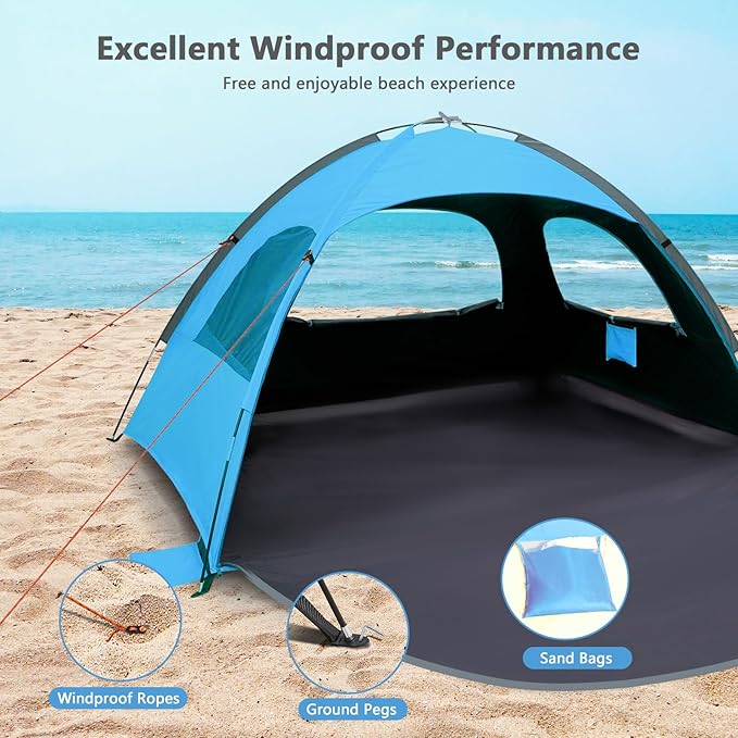 NXONE Beach Tent Sun Shelter with UPF 50+ UV Protection, Lightweight Easy Setup Portable Beach Canopy for Family, Large Space for Beach, Camping & Outdoor, 3/4/6 Person