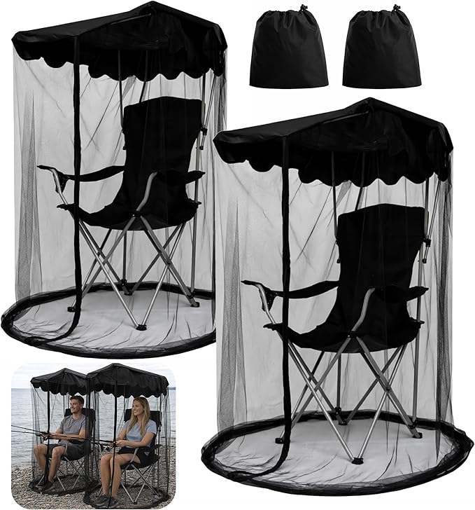 2 Pcs Canopy Chair Mosquito Net, Mosquito Mesh Chair Net with Waterproof Roof and Zipper Opening,Mosquito Net Chairs Cover for Outdoor Hiking Hunting Fishing Camping, Excluding Chairs