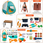 Kids Camping Set 50pcs with Folding Storage Table/Tent & Children’s Projector Flashlight- Outdoor Campfire Toy Set for Toddlers Kids - Pretend Play Camp Gear Tools for Birthday Christmas