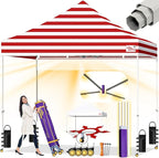 Tradesparker 10x10 Pop Up Canopy Tent,Commercial Movable Canopy with ApexCore LED&Rugged Casters-Instant Easy Setup Shelter Canopies with Weight Bags&Stakes for Outdoor Events Markets,White&Red
