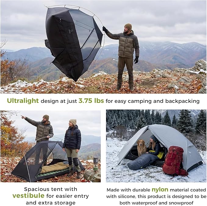 ATEPA Voyage 1-2 Person Backpacking Tent, 4 Season Ultralight Camping Tent, 4000mm Waterproof Double Layer Cold Wearther Easy Set Up Tent for Family Camp Hiking Hunting Outdoor Mountaineering Travel