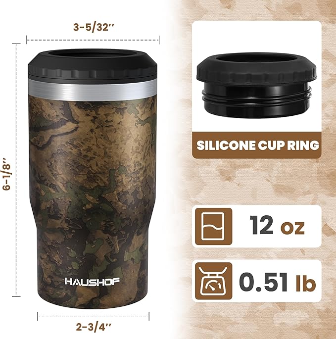 HAUSHOF Can Cooler, 12 oz Slim Can Cooler, 4 in 1 Insulated Beer Can Cooler, Fits for 12 oz Standard Can|12 oz Slim Can|12 oz Beer Bottle, Perfect for Camping, Beach, Picnic