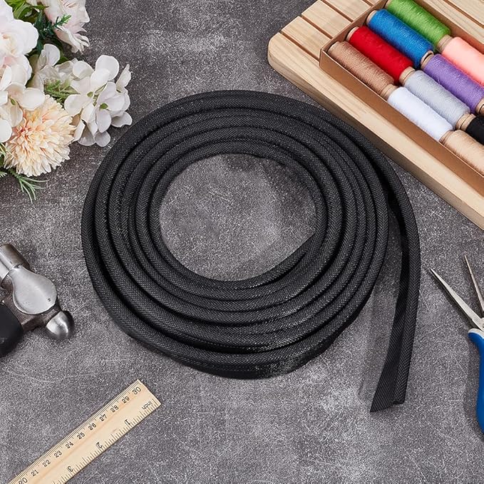 BENECREAT 5.5 Yards Black Awning Rail Piping, 8mm Double Flap Awning Tent Piping Insert with Solid PVC Core for Rv, Tarps, Camping Tent Accessories