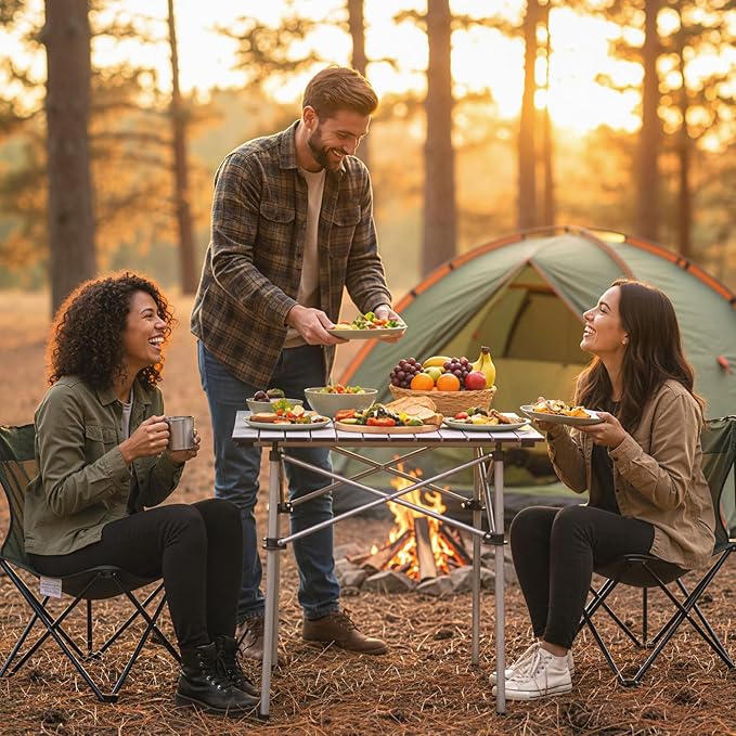 Giantex Folding Roll-up Camping Table, Outdoor Lightweight Aluminium Table for 4, Portable Square Table with Carry Bag for Picnic, Hiking, BBQ, Beach, Tailgating (28"x28"x27.5",Silver)