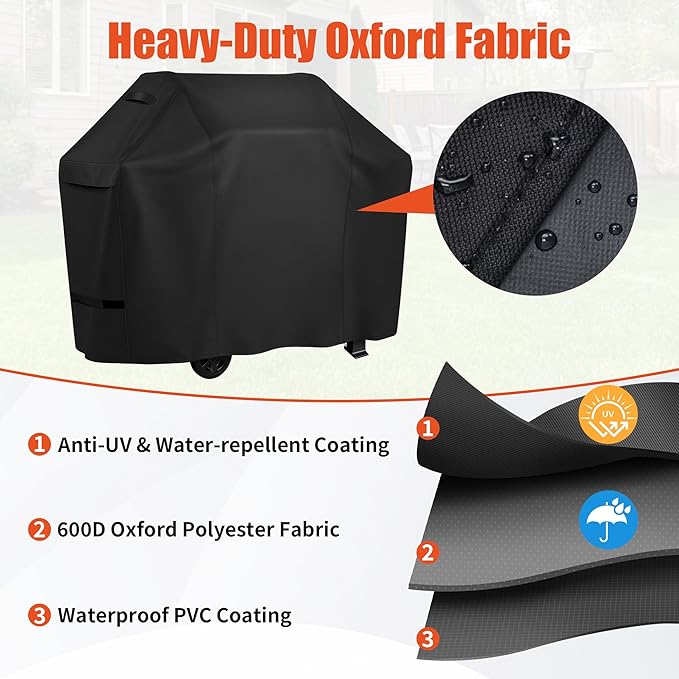 iCOVER Grill Cover 65 inch, BBQ Grill Cover for Outdoor Grill, 600D Heavy Duty Waterproof BBQ Cover, Anti-UV and Rip-Proof Barbecue Cover, Gas Grill Cover for Weber, Char-Broil, Nexgrill, etc