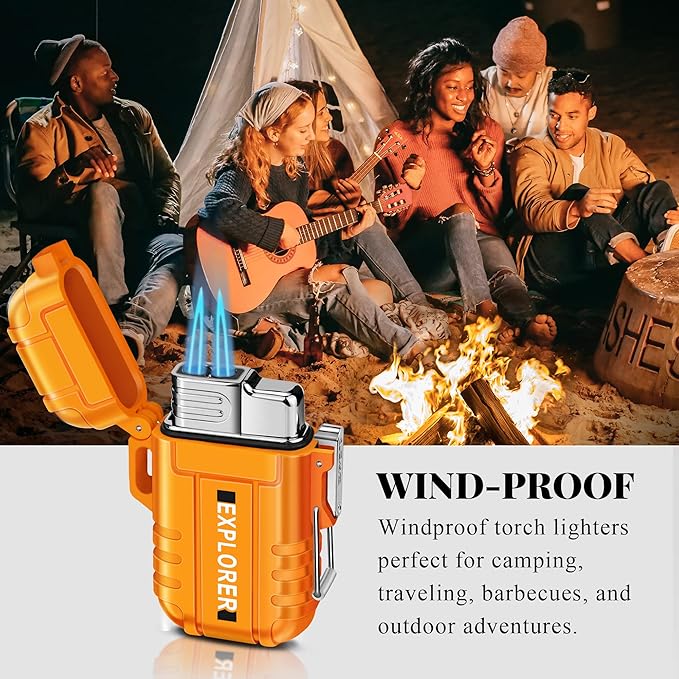 Torch Lighter, Double Jet Flame, Waterproof, Windproof, Refillable Butane Gas Lighters for Survival, Camping, Hiking, Grill