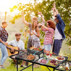 BRIAN & DANY 3x2 FT Camping Table with 2 Wing Panels, Folding Grill Table, Metal Portable Picnic Table, Lightweight Height Adjustable Foldable Table for Outdoor, Black