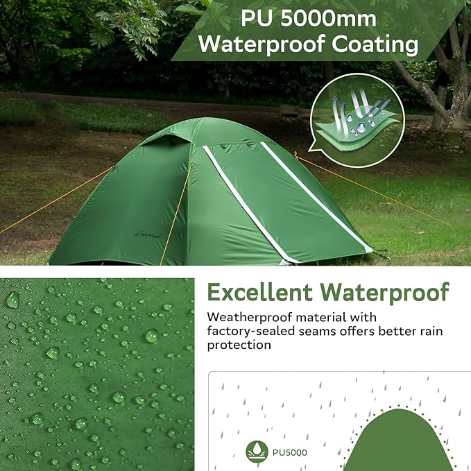 Clostnature Lightweight Backpacking Tent - 1/1.5/2/3/4/6 Person Ultralight Waterproof Camping Tent, 3 Season Large Size Easy Setup Tent for Family, Outdoor, Hiking and Mountaineering