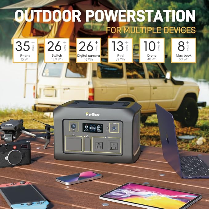 Portable Power Station 600W,538Wh Solar Powered Generator with LiFePO4 Battery,Peak 1200W,USB PD 100W Power Supply input/output,Solar Power Bank with 2 AC Outlets