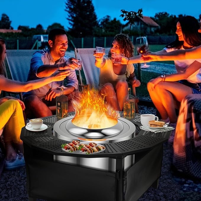 Camping Furnitur 37 Inch Fire Pit Surround Tabletop for Solo Stove Bonfire Ranger 2.0, Circular Safety Protection, Equipped with a Safety Support Frame to Prevent Direct Contact with the Ground