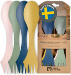 Light My Fire Spork Original 4-Pack 3-in-1 Camping Spoon Fork Knife Combo Reusable Travel & Camping Utensils Lunch Spork Outdoor Backpacking Hiking Picnic Utensil BPA Free, Nature