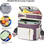 LOKASS Lunch Box & Lunch Bag for Women Men Double Deck, Large Insulated Adult Lunch Box Leakproof Lunchbox Cooler Bag for Work Picnic Beach,（Dark Pink 16L）