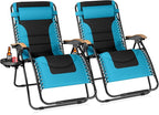 Sophia & William Oversized XXL Zero Gravity Chair Set of 2 Padded Adjustable Folding Reclining Lounge Chair Outdoor Gravity Chair with Wide Armrest and Cup Holder, Support 400 LBS, Aqua