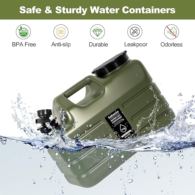 3 Gallon Water Jug, Portable Camping Water Jug Dispenser with Spigot, Leak-Proof Water Storage Containers for Camping, Outdoor, RV, BPA Free Emergency Water Tank, Green