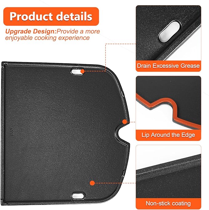 7034 Cast Iron Cooking Griddle Plate for Weber Traveler Portable Gas Grill Accessories, Griddle Replacement Parts for Weber Traveler 9010001 Outdoor BBQ Grill Replacement Part, 13.57 x 12.42 Inches