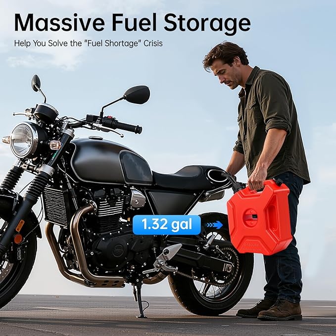 5L (1.3 Gal) Portable Liquid Storage Container with Mounting Bracket & Lock, Red Heavy-Duty Plastic Tank for Outdoor, Camping, Emergency Supply