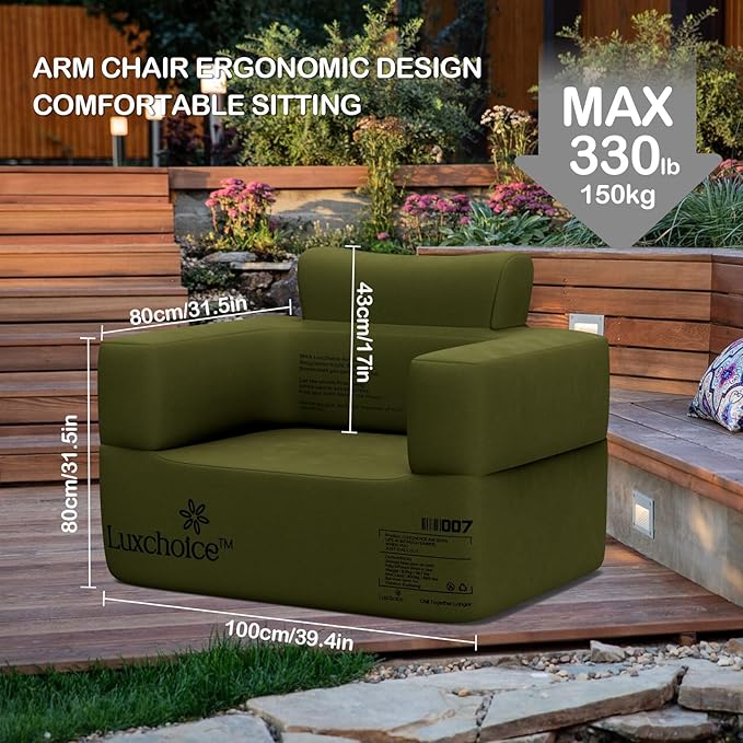 Inflatable Couch Premium Oxford Cloth Inflatable Sofa with Built-in Rechargeable Pump Portable Blow Up Couch for Camping Outdoor Travel Home Guests Backyard Patio | Durable Fabric, Easy Inflation, Waterproof, Puncture Resistant, Portable for Outdoor