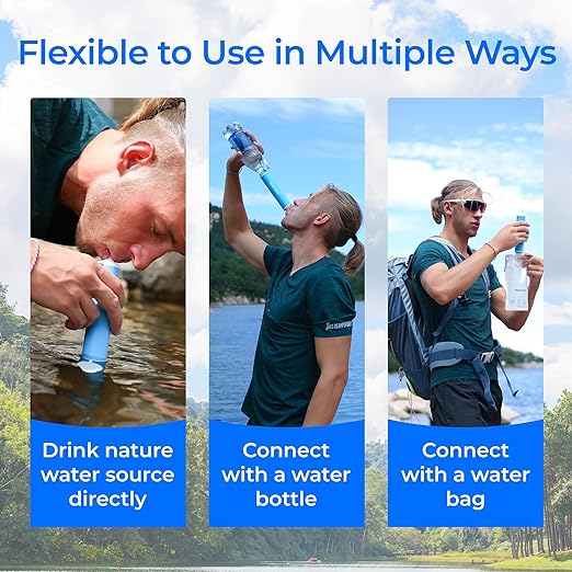 Waterdrop Water Filter Straw, Camping Water Filtration System, Water Purifier Survival Outdoor Drinking Water Purifier for Travel, Backpacking and Emergency Preparedness, 0.1 Micron (Blue), Pack of 2