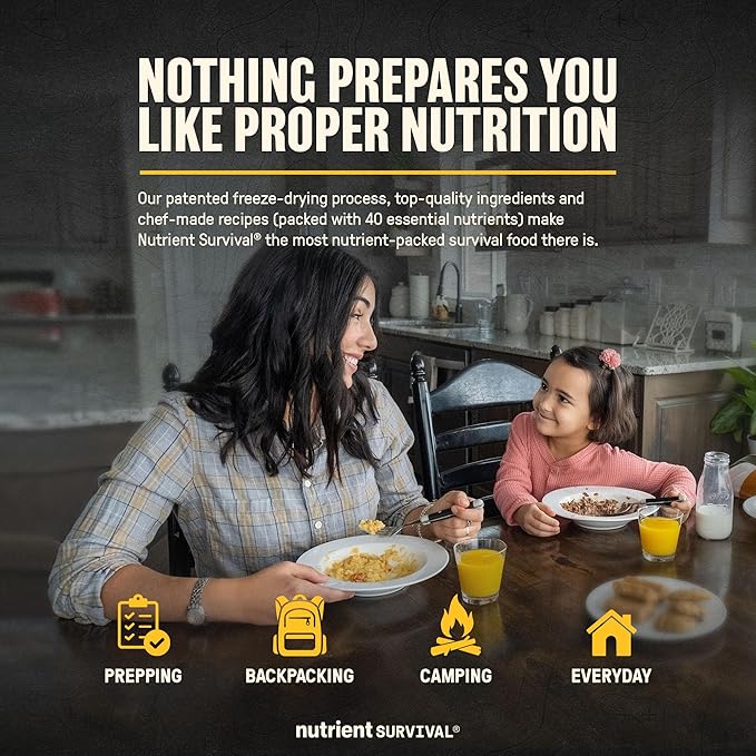 Nutrient Survival MRE Cereal, Chocolate Grain Crunch (12 Servings) Freeze Dried Prepper Supplies & Emergency Food Supply, Dairy & Gluten Free, Shelf Stable Up to 25 Years, One Can