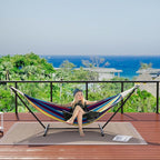 Double Hammock with Stand - Heavy Duty 450lbs Capacity, Portable Cotton Hammock for 2 Adults, Indoor & Outdoor Use with Travel Bag, Quick Assembly, Tropical Stripe Pattern